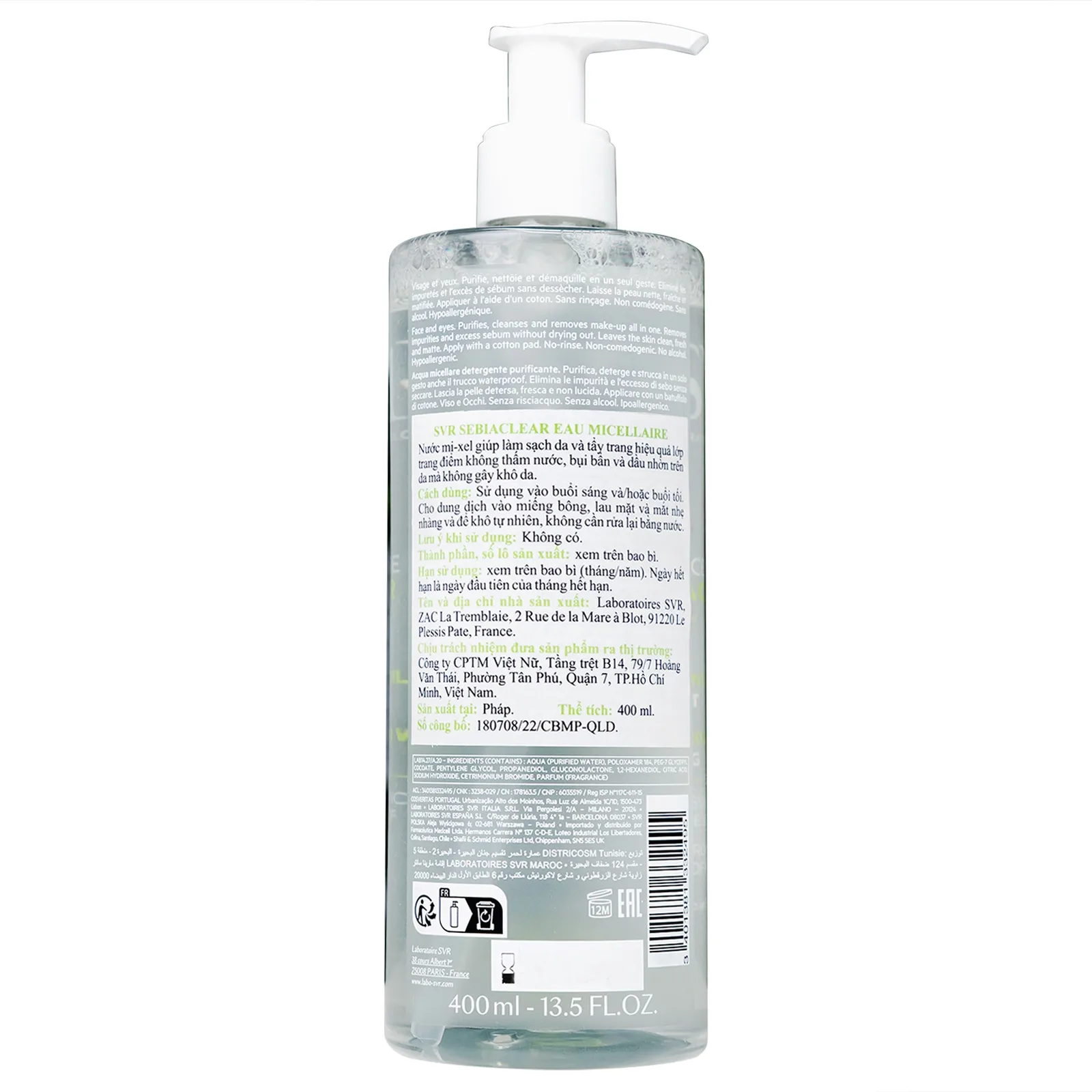 Hình ảnh Nước tẩy trang SVR Eau Micellaire Sebiaclear 400ml làm sạch da và tẩy trang lớp trang điểm dành cho da dầu mụn