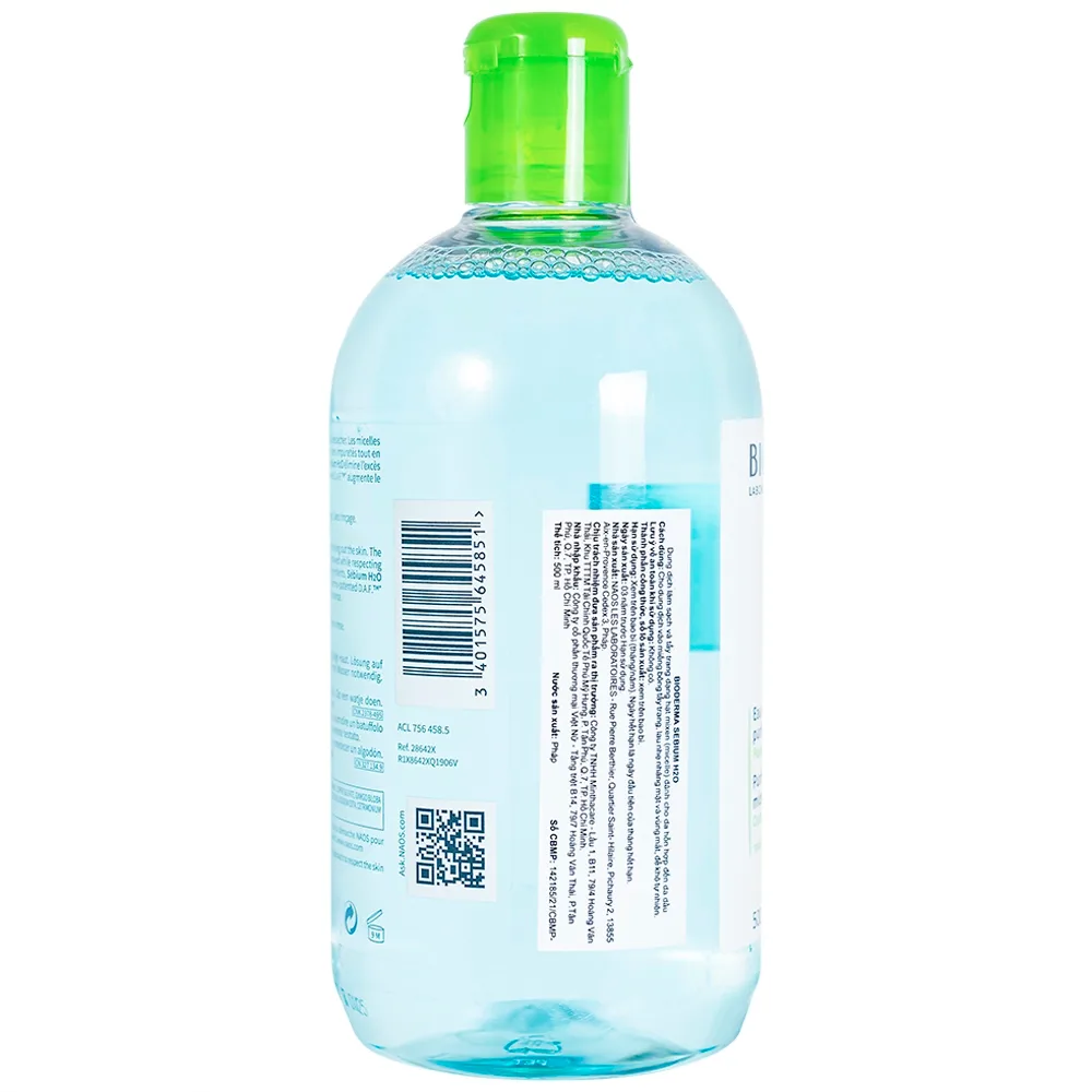 Hình ảnh Dung dịch Bioderma Sebium H2O dạng hạt mixen (micelle) dùng tẩy trang dành cho da hỗn hợp, da dầu (500ml)