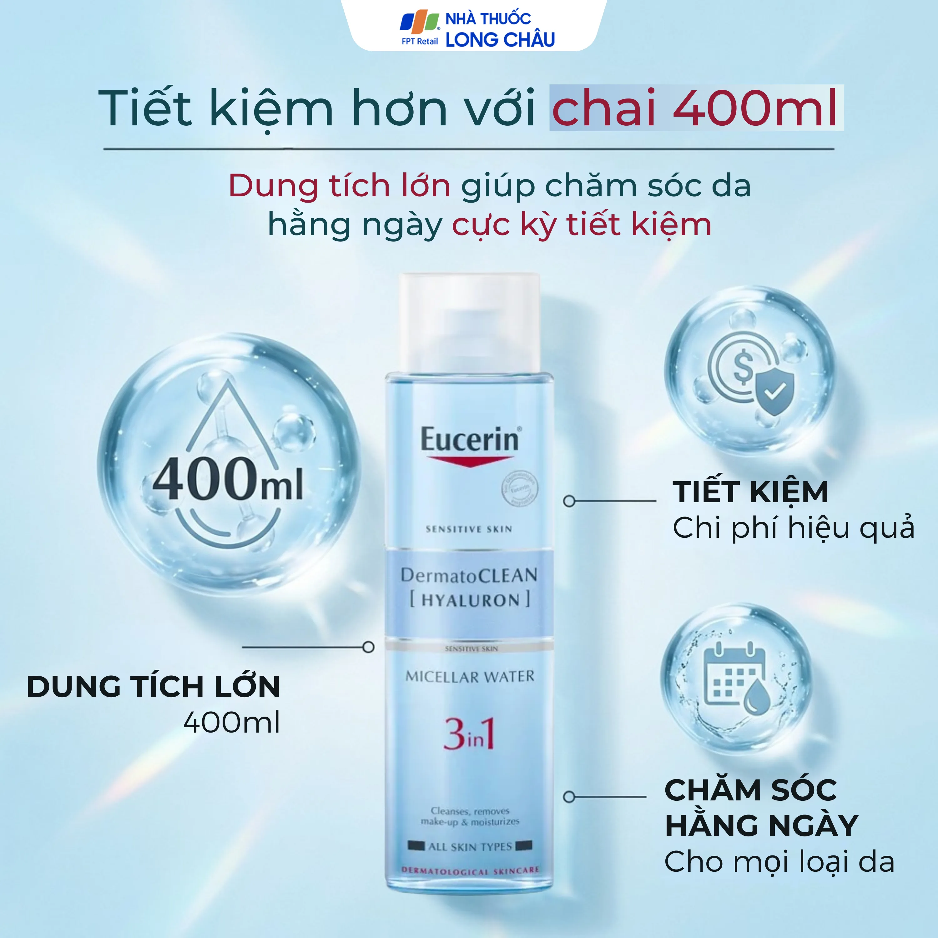 Hình ảnh Nước tẩy trang Eucerin Dermato Clean Micellar 3 in 1 dành cho da nhạy cảm (400ml)