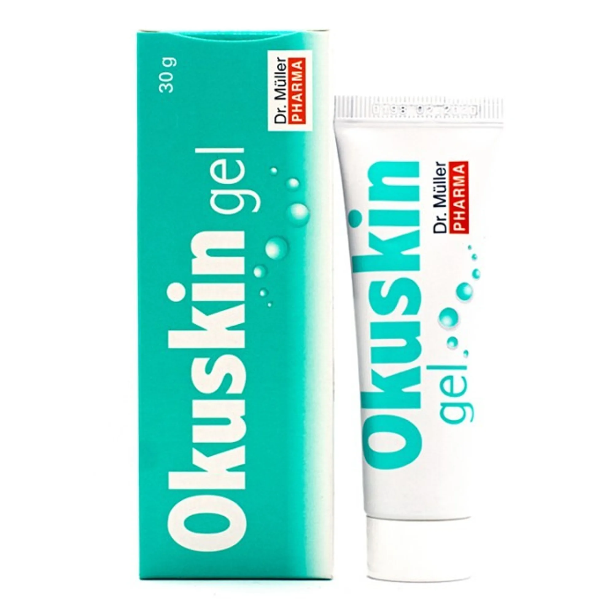 Hình ảnh Gel bôi da Okuskin Gel 30g Dr Muller Pharma lành vết thương hở và hạn chế sự hình thành sẹo, vết thâm