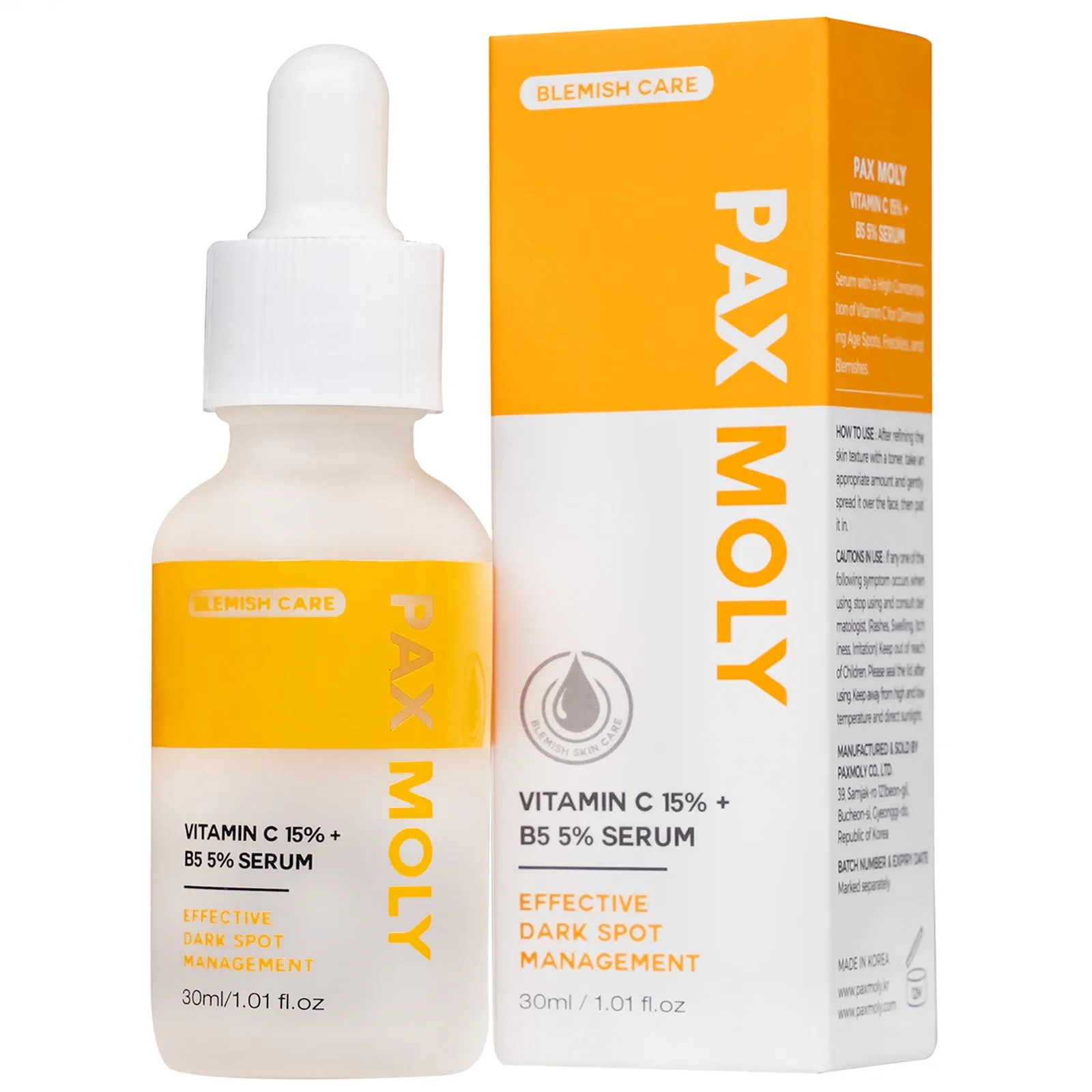 Hình ảnh Serum Pax Moly Vitamin C 15% + B5 5% (Orange) giúp dưỡng ẩm, làm sáng da, làm mờ các vết thâm (30ml)