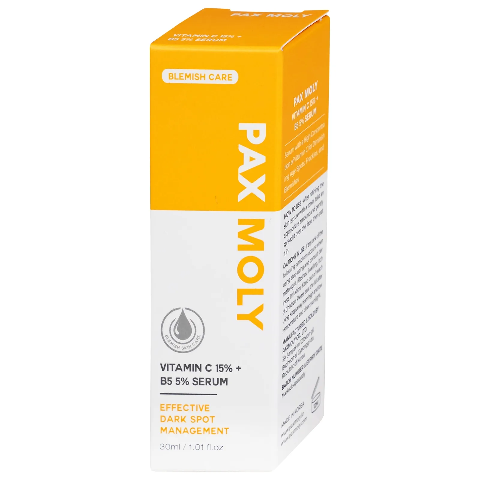 Hình ảnh Serum Pax Moly Vitamin C 15% + B5 5% (Orange) giúp dưỡng ẩm, làm sáng da, làm mờ các vết thâm (30ml)