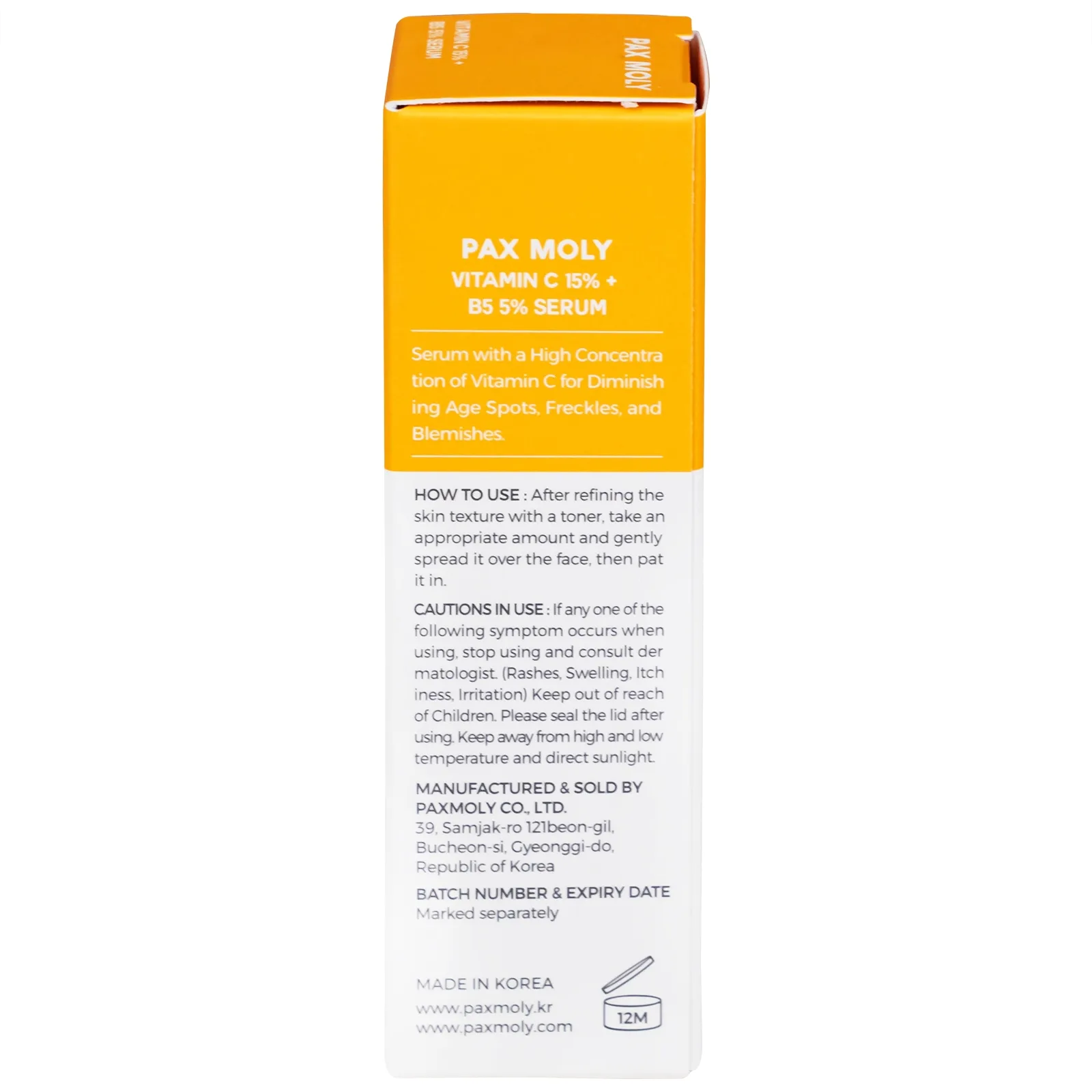 Hình ảnh Serum Pax Moly Vitamin C 15% + B5 5% (Orange) giúp dưỡng ẩm, làm sáng da, làm mờ các vết thâm (30ml)