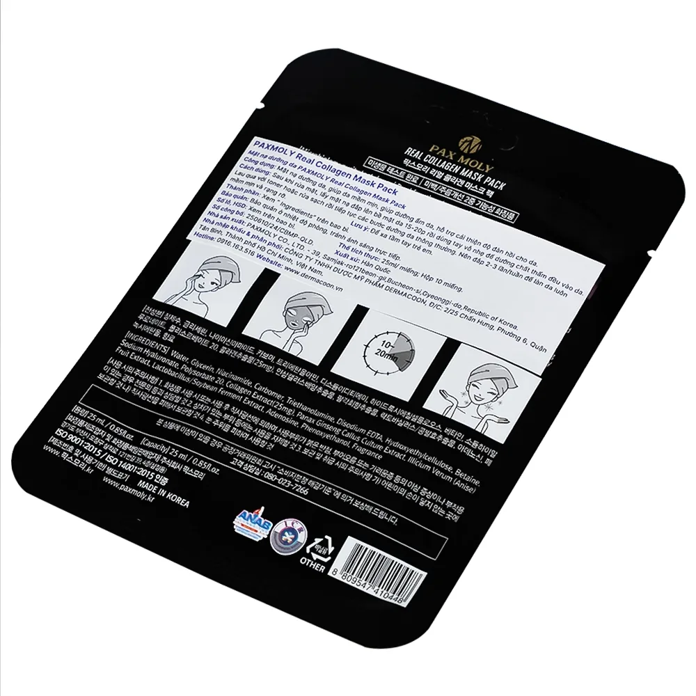 Hình ảnh Mặt nạ Pax Moly Real Collagen Mask Pack 10 miếng (Violet) giúp da mềm mịn, cải thiện độ đàn hồi da
