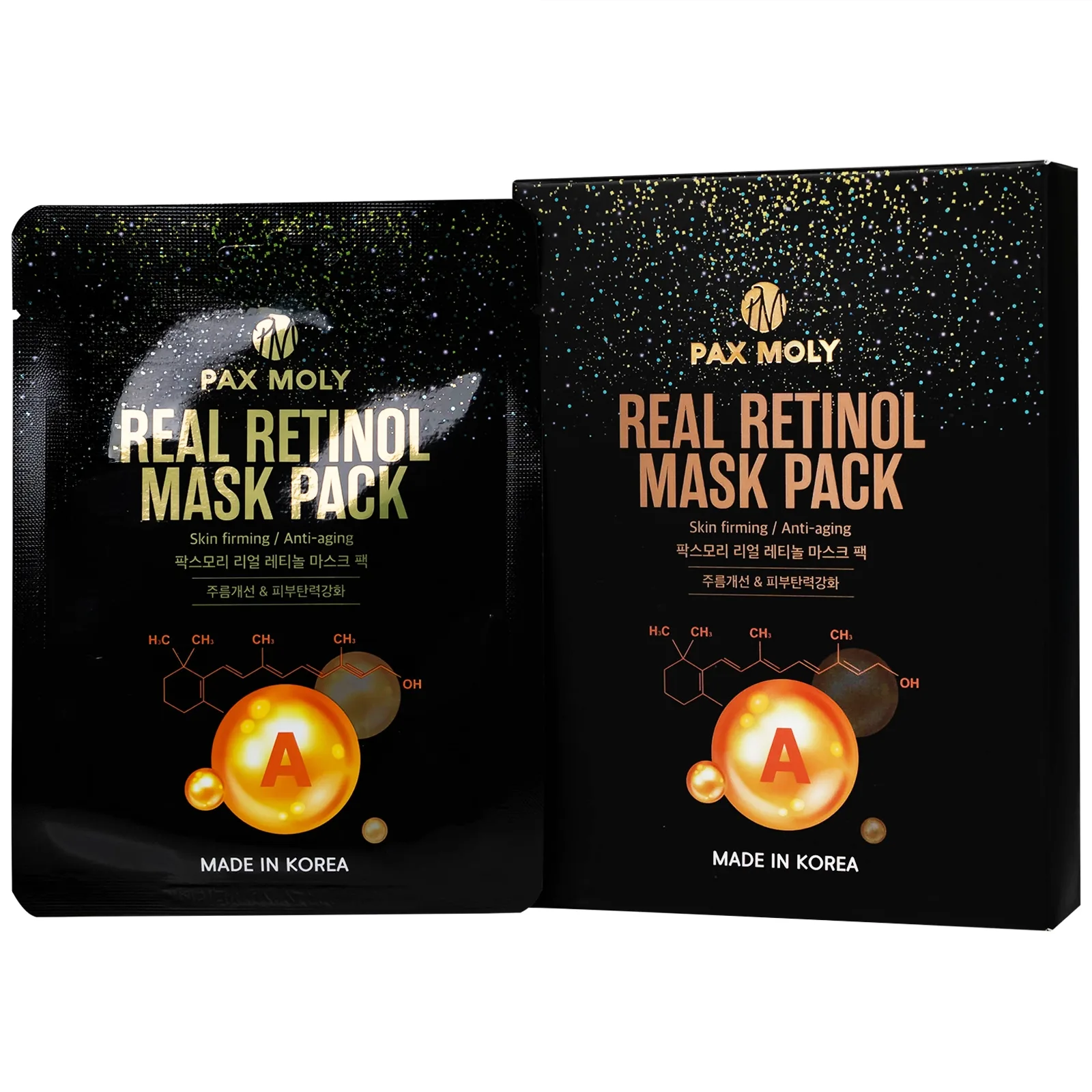 Hình ảnh Mặt nạ Pax Moly Real Retinol Mask Pack 10 miếng (Black) giúp da mềm mịn, dưỡng ẩm, săn chắc