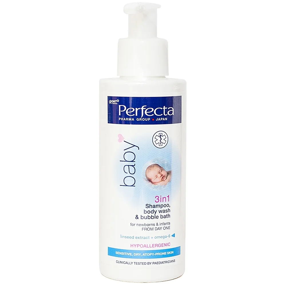 Hình ảnh Gel tắm gội 3 trong 1 cho trẻ từ 1 ngày tuổi Perfecta Baby Rohto dưỡng ẩm da (150ml)