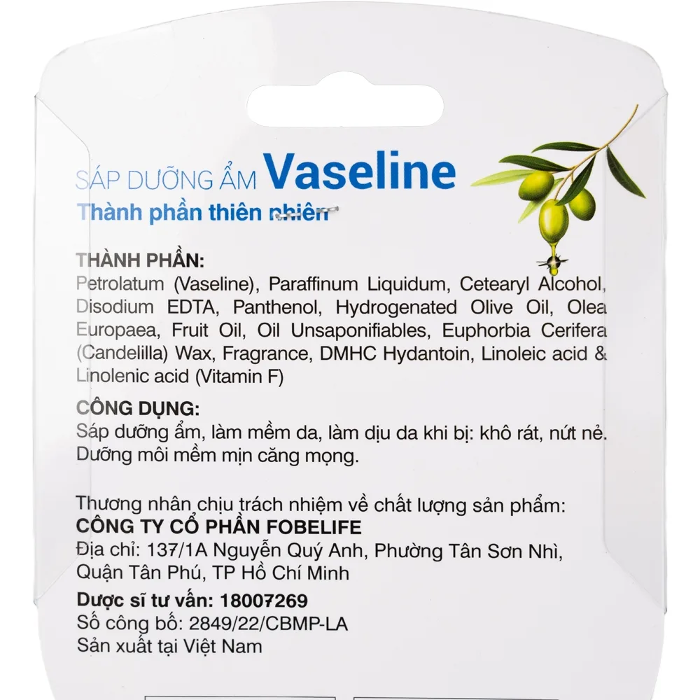 Hình ảnh Sáp dưỡng ẩm Vaseline Fobelife làm mềm da, làm dịu da, cải thiện da bị khô (50g)