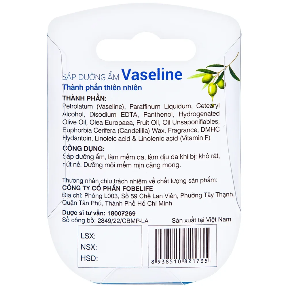Hình ảnh Sáp dưỡng ẩm Vaseline Original Fobelife làm mềm da, làm dịu da khi bị khô rát, nứt nẻ (7g)