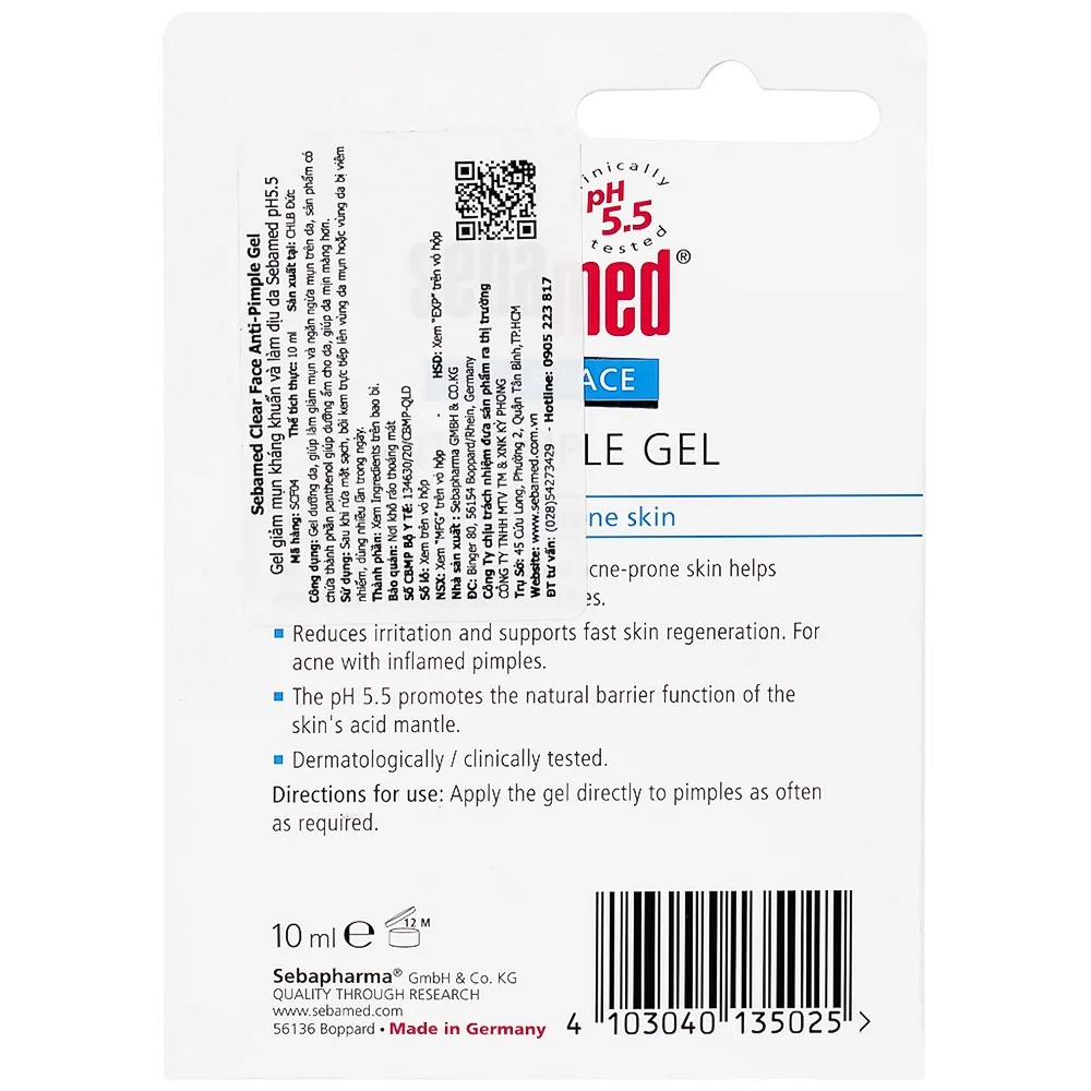Hình ảnh Gel Clear Face Anti-Pimple Sebamed pH 5.5 giúp làm giảm mụn,ngăn ngừa mụn, dưỡng ẩm (10ml)