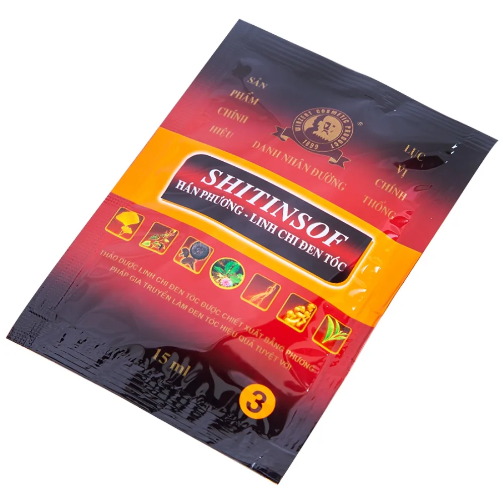 Hình ảnh Dầu gội Shitinsof Hán Phương - Linh Chi Đen Tóc Danh Nhân Đường 15ml nhuộm đen và dưỡng tóc (3 gói)