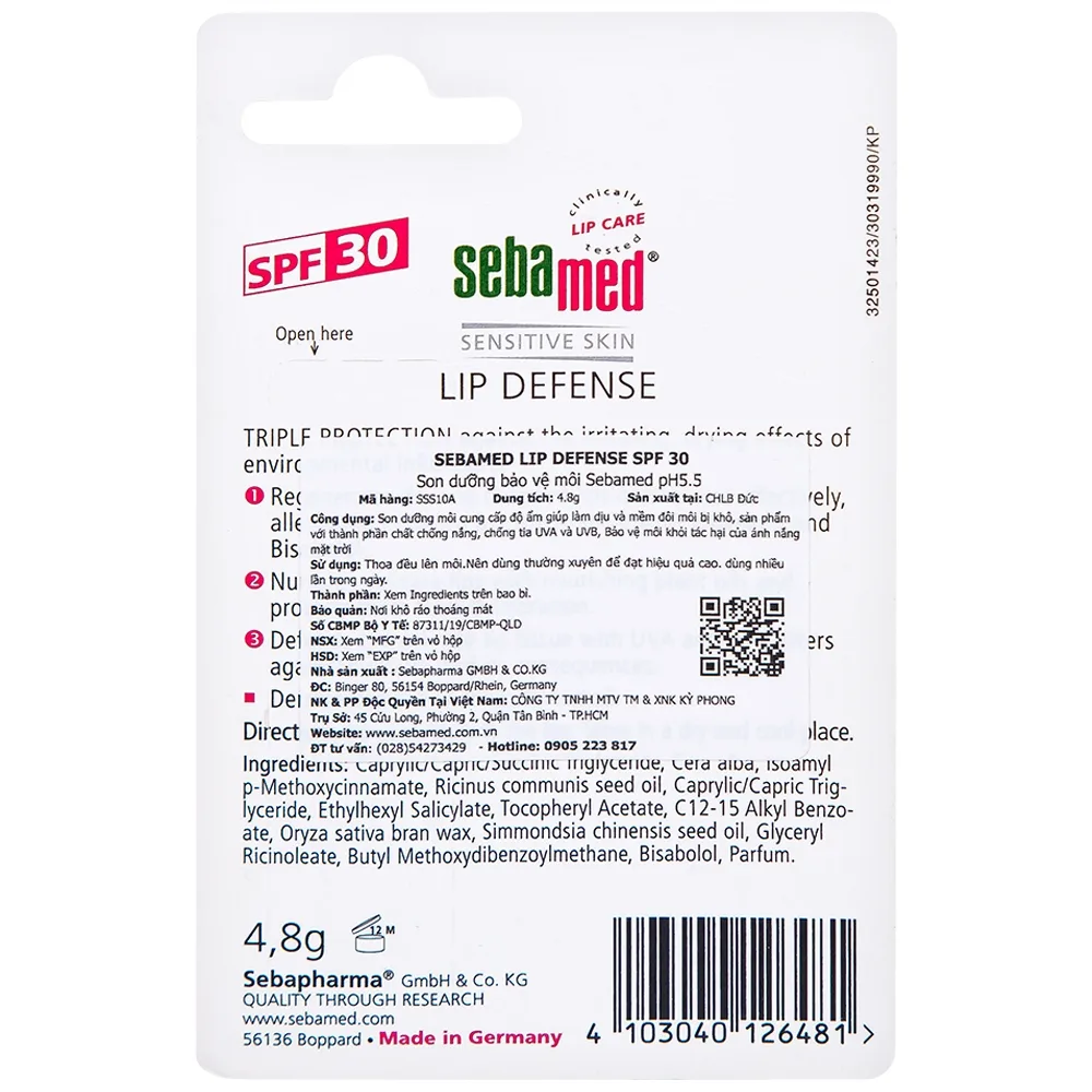 Hình ảnh Son dưỡng bảo vệ môi Sebamed Lip Defense SPF30 cung cấp độ ẩm cho môi khô (4,8g)