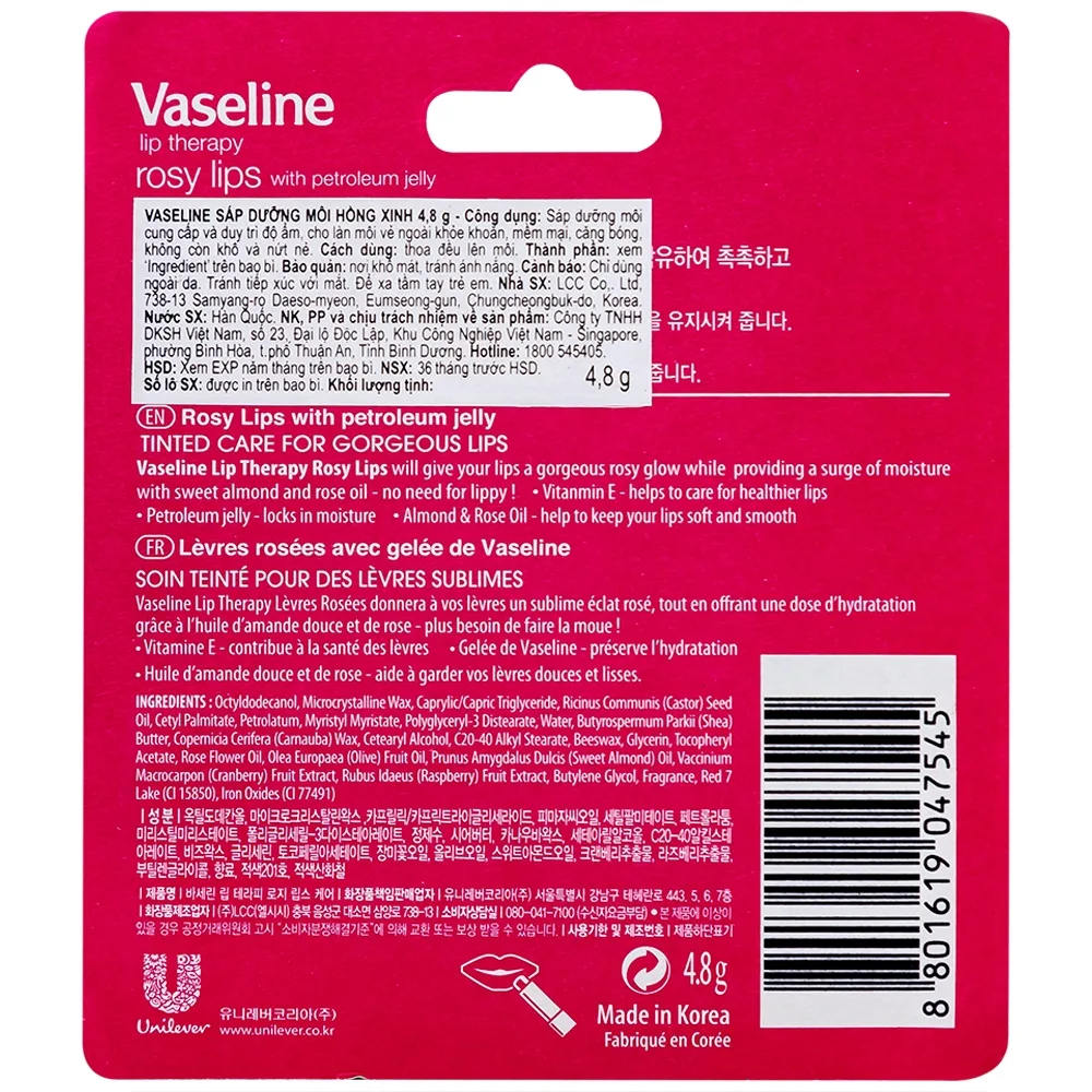 Hình ảnh Sáp dưỡng môi hồng xinh Vaseline Rosy Lips cung cấp và duy trì độ ẩm cho môi (4,8g)