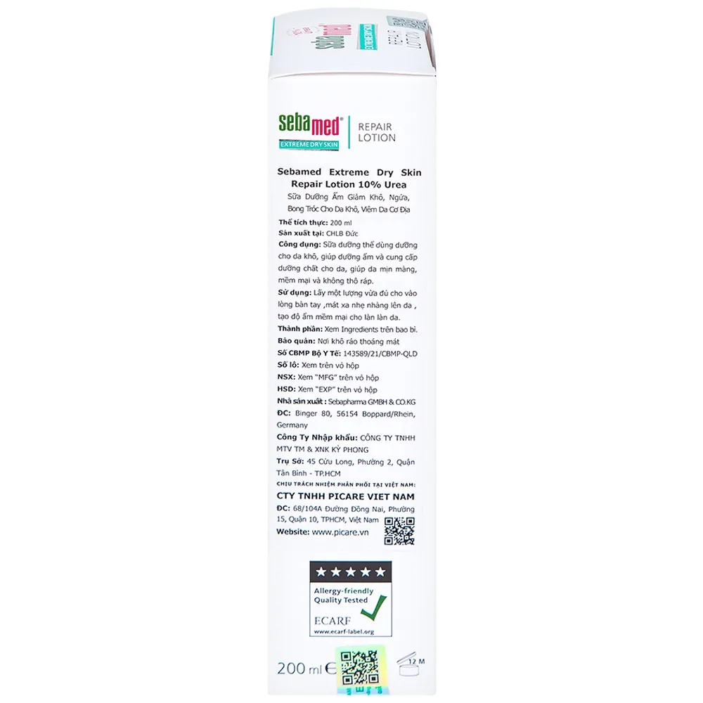 Hình ảnh Sữa dưỡng ẩm Extreme Dry Skin Repair Lotion 10% Urea Sebamed giảm khô, ngứa, bong tróc cho da khô, viêm da cơ địa (200ml)