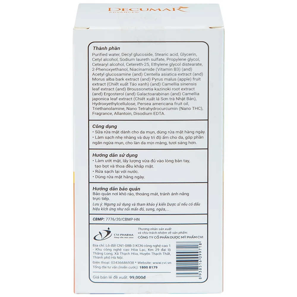 Hình ảnh Sữa rửa mặt Anti-Acne Brightening Cleansing Milk Decumar Advanced dành cho da mụn, sạch sâu, kháng khuẩn (50g)