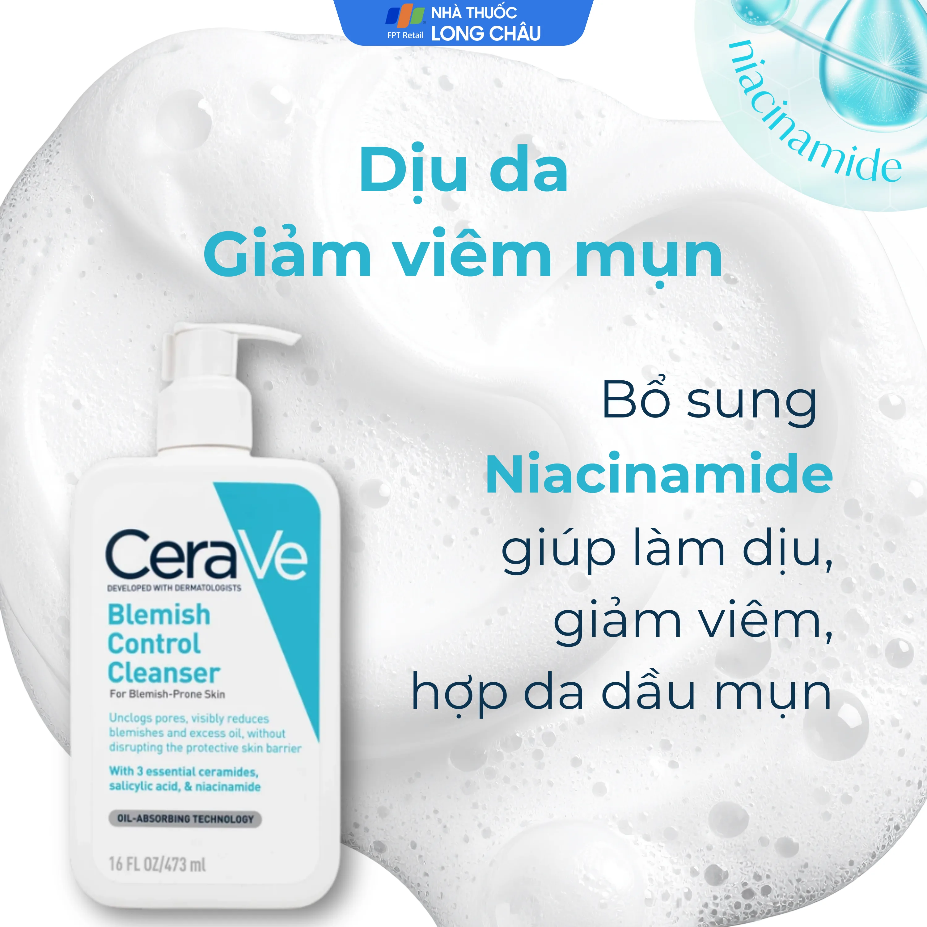 Hình ảnh Sữa rửa mặt CeraVe Blemish Control Cleanser ngừa mụn dành cho da dầu, da mụn (473ml)