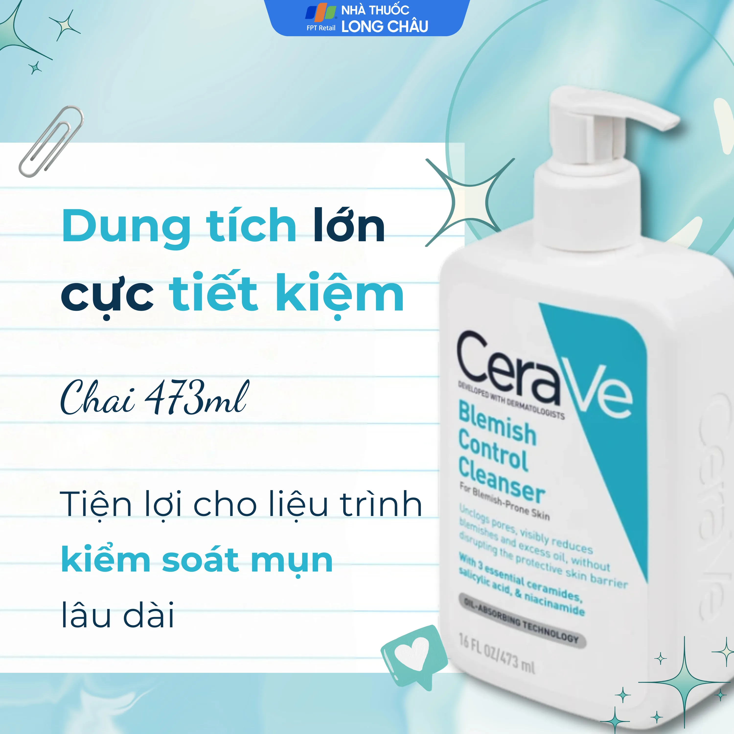 Hình ảnh Sữa rửa mặt CeraVe Blemish Control Cleanser ngừa mụn dành cho da dầu, da mụn (473ml)