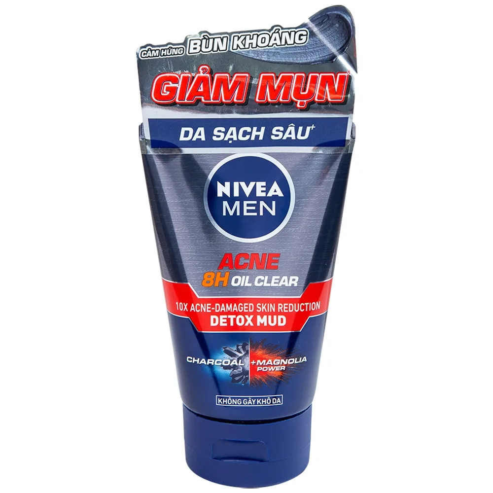 Hình ảnh Sữa rửa mặt Nivea Men 8h Oil Clear Detox Mud giảm mụn và hư tổn da (100g)
