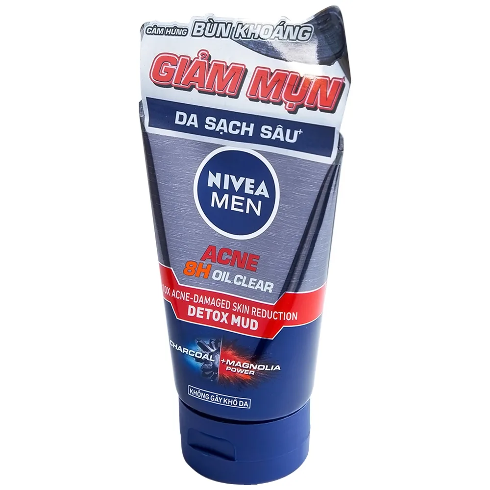 Hình ảnh Sữa rửa mặt Nivea Men 8h Oil Clear Detox Mud giảm mụn và hư tổn da (100g)