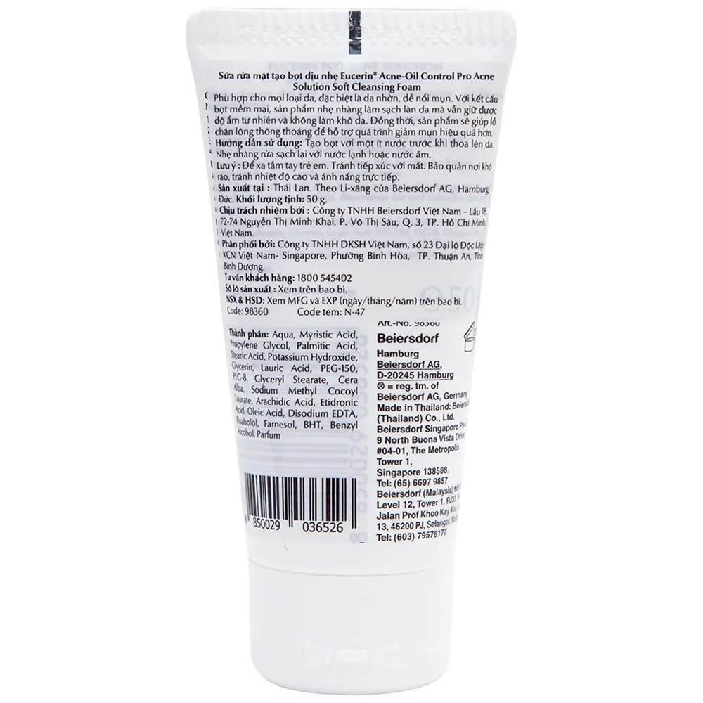 Hình ảnh Sửa rửa mặt tạo bọt dịu nhẹ Eucerin Acne-Oil Control Pro Acne Solution Soft Cleansing Foam (50g)