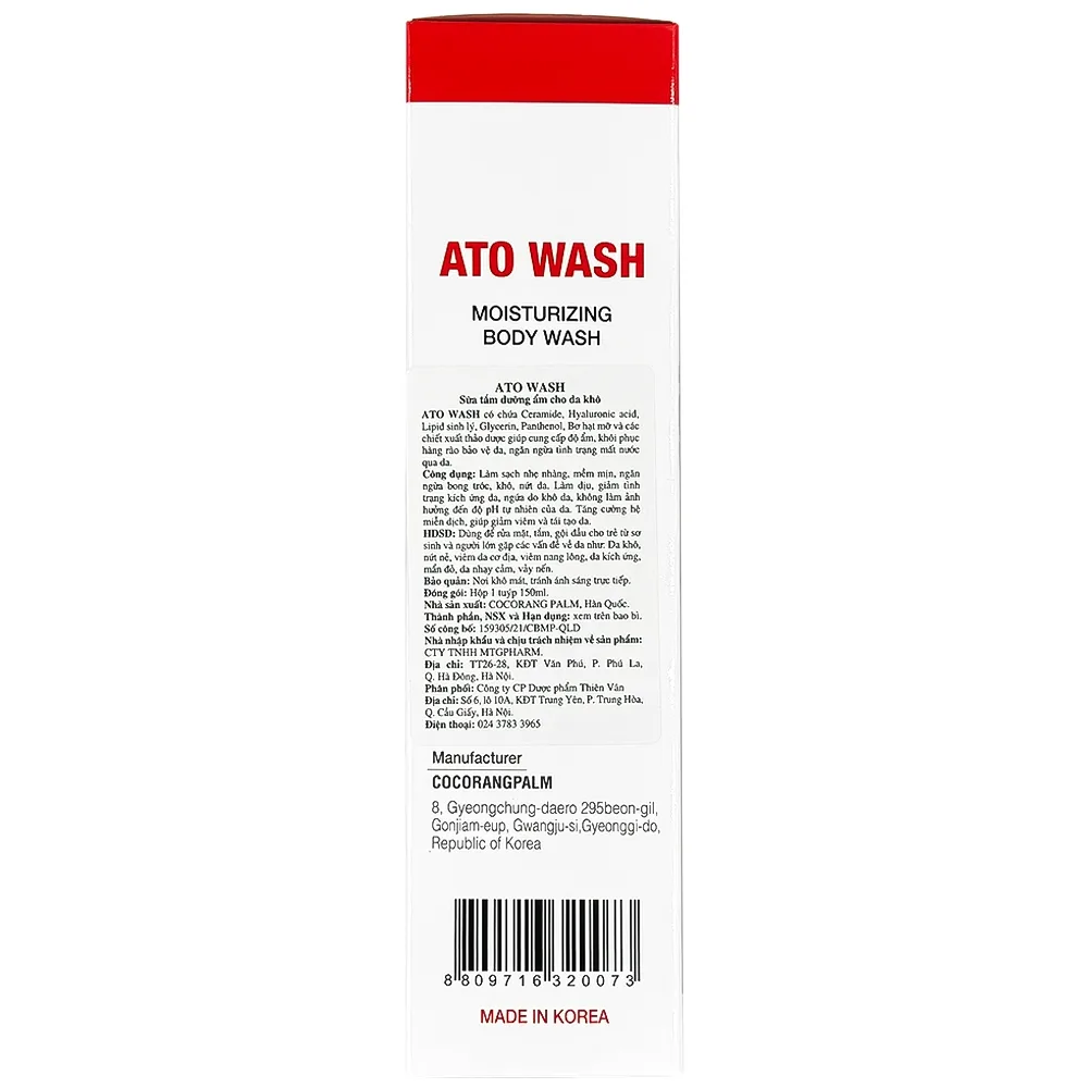 Hình ảnh Sữa tắm dưỡng ẩm cho da khô Ato Wash MTGpharm 150ml Cocorang Palm (tuýp)