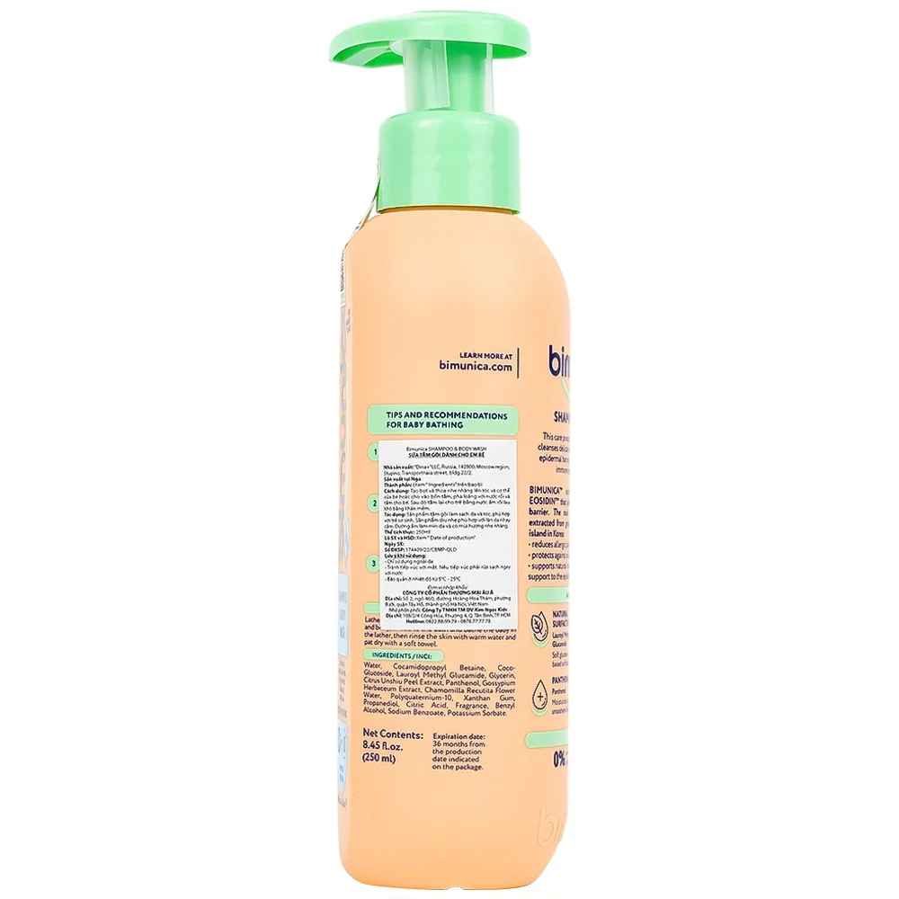 Hình ảnh Sữa tắm gội 2 in 1 Bimunica Shampoo and Body Wash 250ml dưỡng ẩm, mịn da cho trẻ sơ sinh