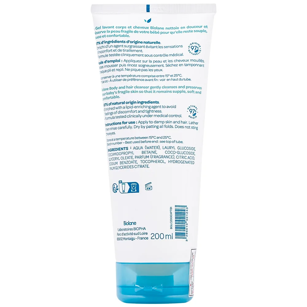 Hình ảnh Gel tắm gội Biolane dịu nhẹ làm sạch tóc và cơ thể cho bé (200ml)