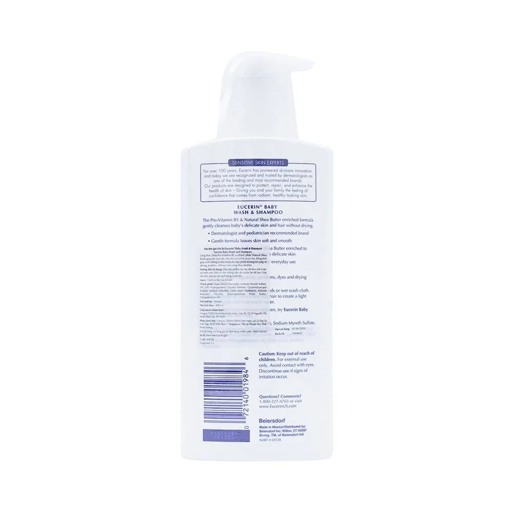 Hình ảnh Sữa tắm gội Eucerin Baby Wash & Shampoo làm sạch dịu nhẹ mái tóc và làn da của bé (400ml)