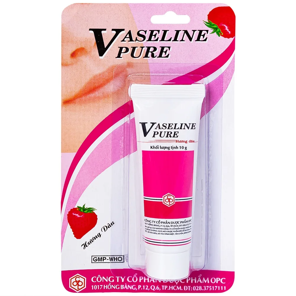 Hình ảnh Kem dưỡng ẩm Vaseline Pure OPC hương dâu phòng nứt môi, khô môi, nứt da bàn chân, bàn tay (10g)