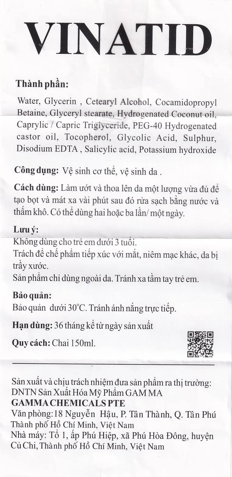 Hình ảnh Sữa rửa mặt Gamma Vinatid điều trị viêm da, mụn trứng cá (150ml)