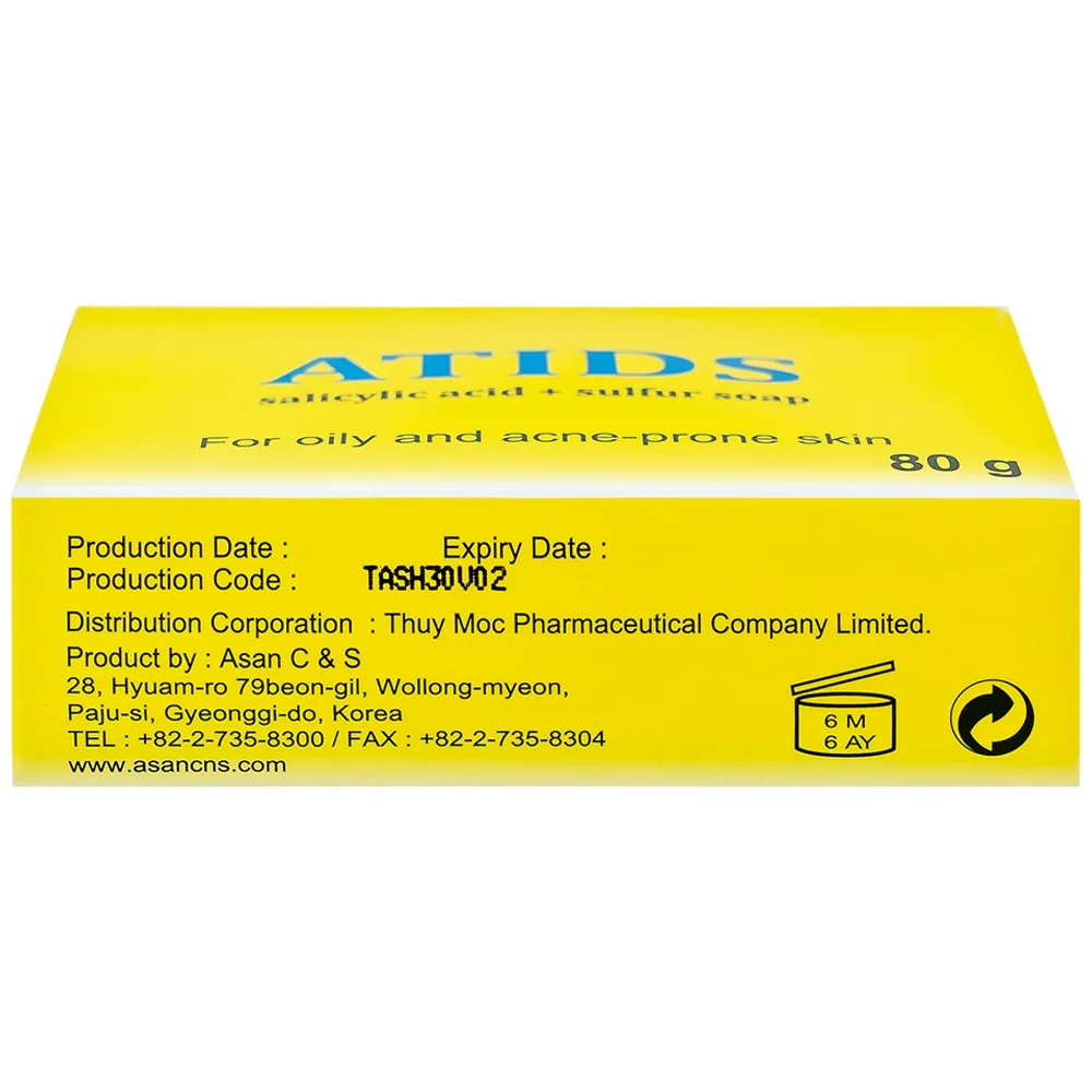 Hình ảnh Xà phòng tắm Atids Salicylic Acid 2% + Sulfur làm sạch da, thích hợp cho da dầu, da mụn (80g)