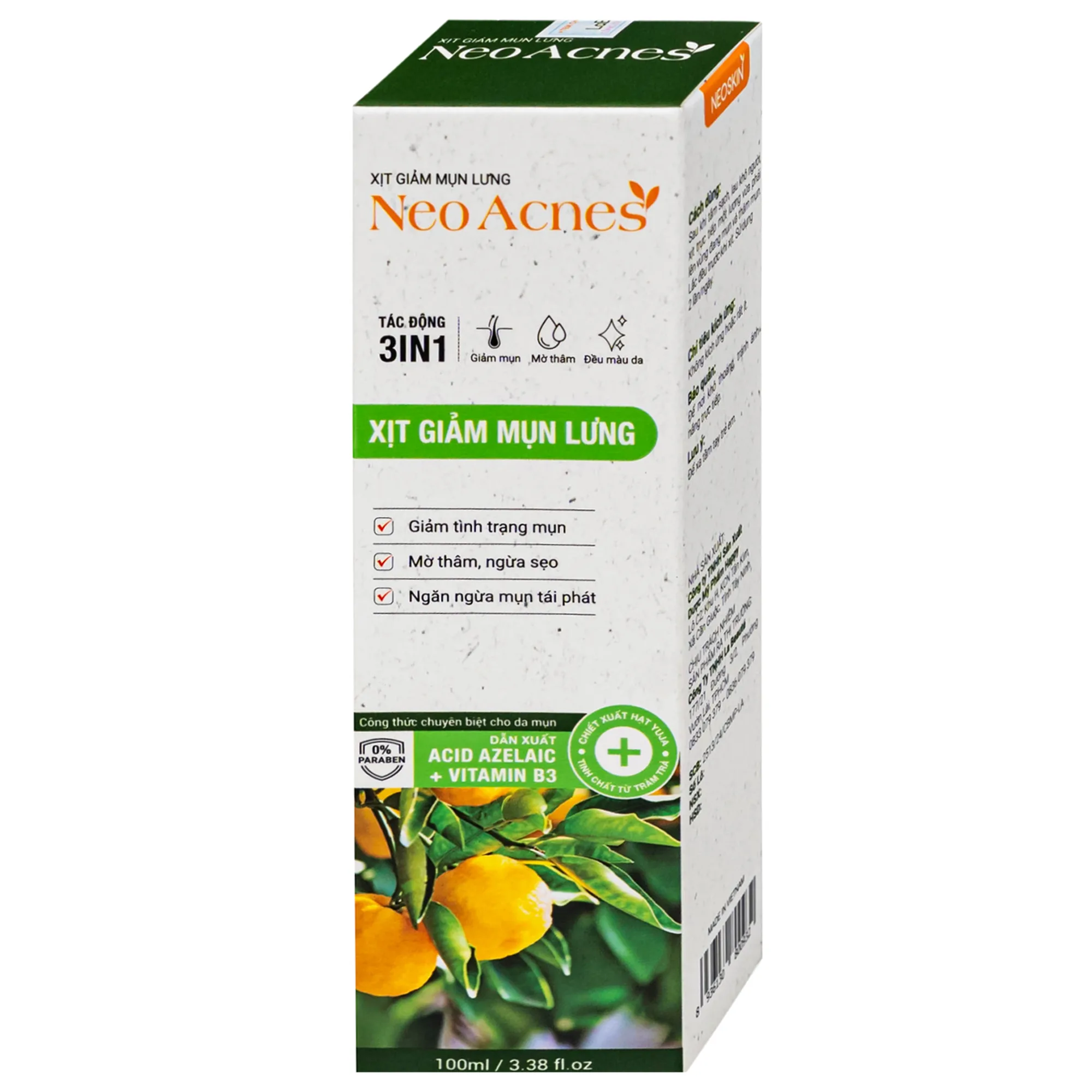 Hình ảnh Xịt giảm mụn lưng Neo Acnes làm dịu nốt mụn, giảm tình trạng mụn trên da cơ thể (100ml)
