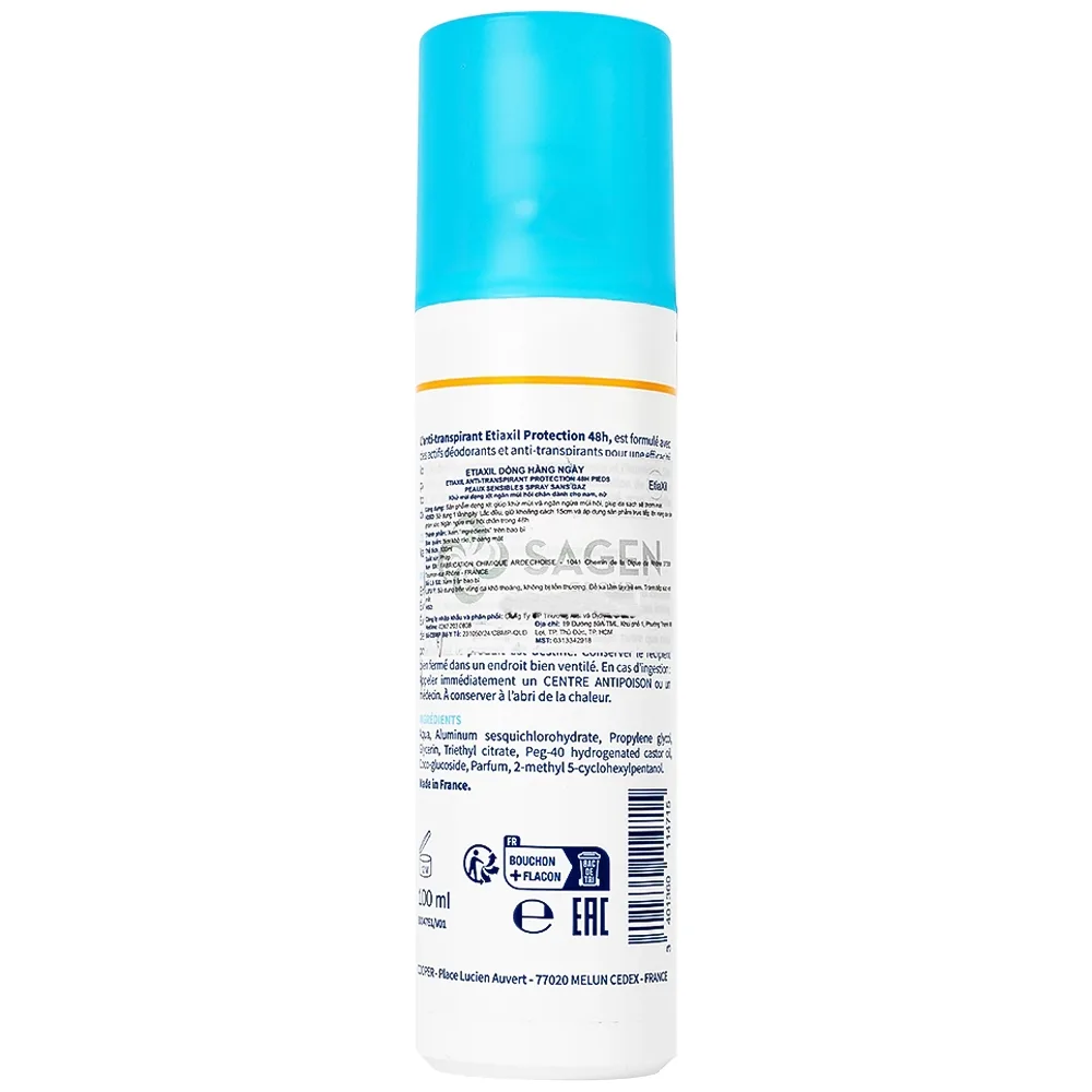 Hình ảnh Khử mùi dạng xịt Etiaxil Déodorant Anti - Transpirant Protection 48h Pieds kiểm soát tuyến mồ hôi chân (100ml)