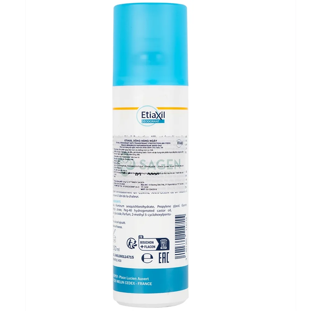 Hình ảnh Khử mùi dạng xịt Etiaxil Déodorant Anti - Transpirant Protection 48h Pieds kiểm soát tuyến mồ hôi chân (100ml)