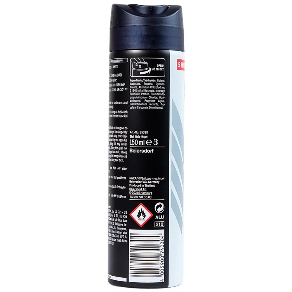 Hình ảnh Xịt ngăn mùi Nivea Men Black & White Invisible Ultimate Impact giảm vết ố vàng, mồ hôi và mùi trong 48h (150ml) 
