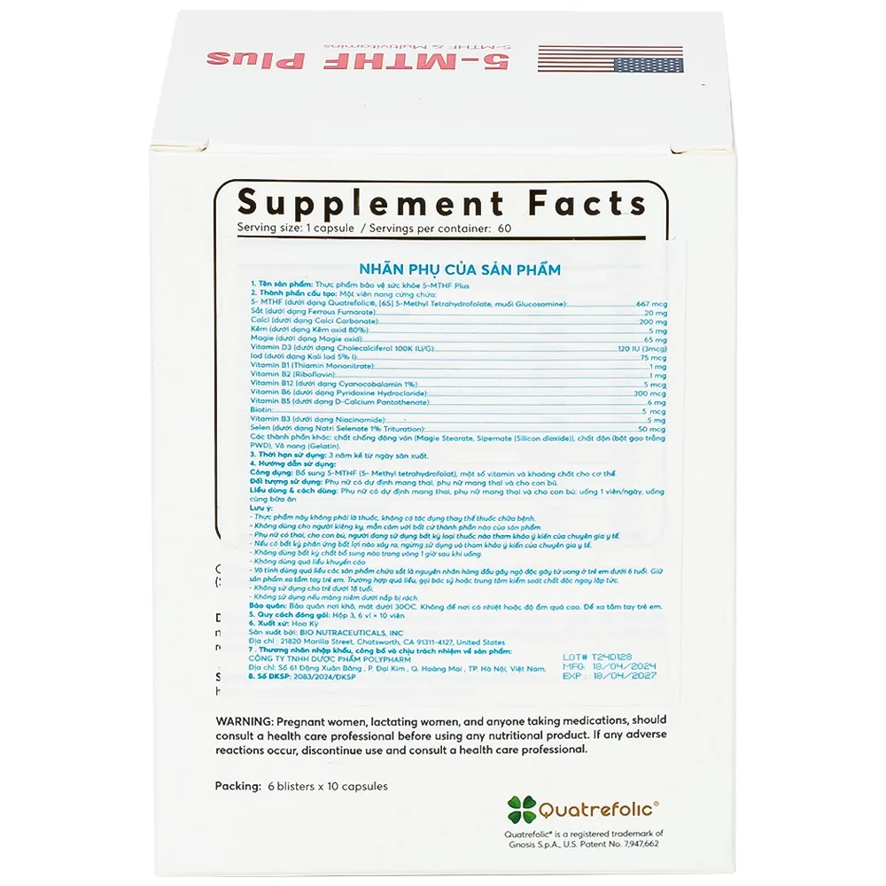 Hình ảnh Viên uống 5-MTHF Plus Quatrefolic bổ sung một số vitamin và khoáng chất cho cơ thể (6 vỉ x 10 viên)