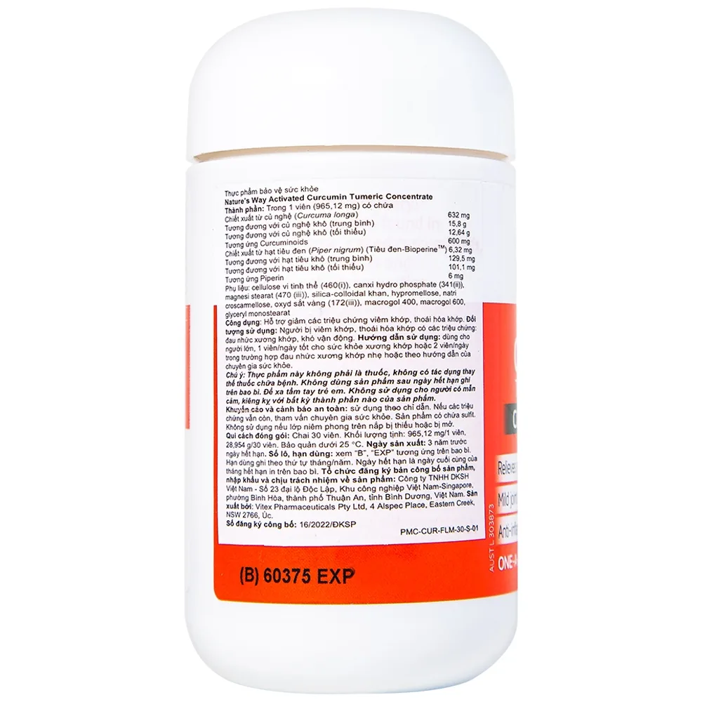 Hình ảnh Viên uống Activated Curcumin Clinical Strength hỗ trợ giảm các triệu chứng viêm khớp, thoái hóa khớp (30 viên)