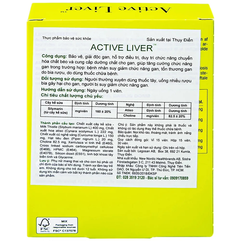 Hình ảnh Viên uống Active Liver hỗ trợ điều trị bệnh gan (2 vỉ x 15 viên)