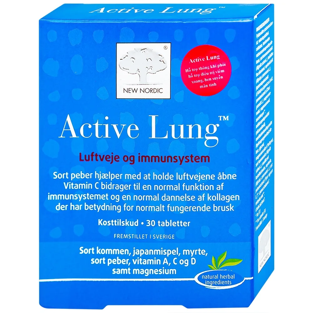 Hình ảnh Viên uống Active Lung New Nordic hỗ trợ thông khí phổi, viêm phế quản, hen suyễn (2 vỉ x 15 viên)