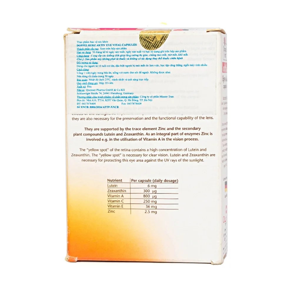 Hình ảnh Viên uống Eye Vital Doppelherz Aktiv cung cấp dưỡng chất giúp tăng cường thị giác, chống mỏi mắt (30 viên)