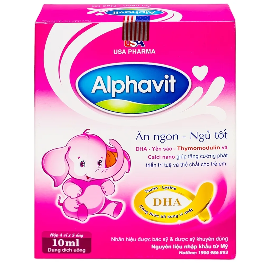Hình ảnh Dung dịch uống Alphavit giúp ăn ngon, ngủ tốt, tăng cường phát triển trí tuệ (4 vỉ x 5 ống)