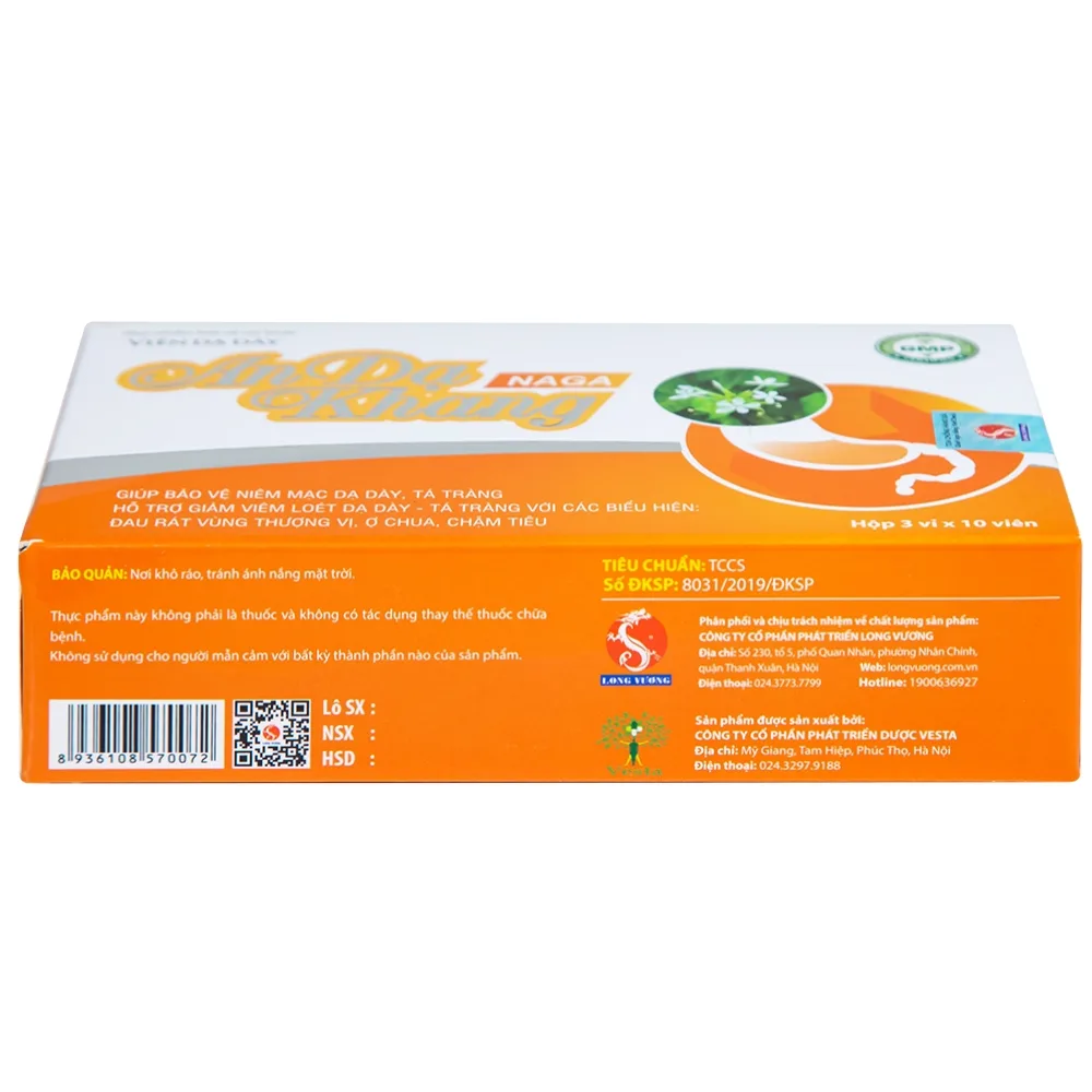 Hình ảnh Viên dạ dày An Dạ Khang Naga Vesta giúp bảo vệ niêm mạc dạ dày, tá tràng (3 vỉ x 10 viên)