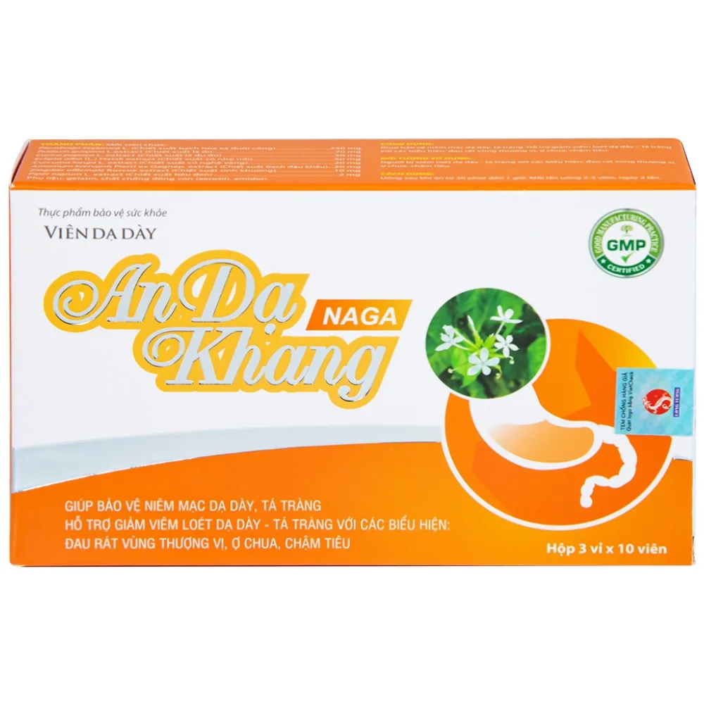Hình ảnh Viên dạ dày An Dạ Khang Naga Vesta giúp bảo vệ niêm mạc dạ dày, tá tràng (3 vỉ x 10 viên)