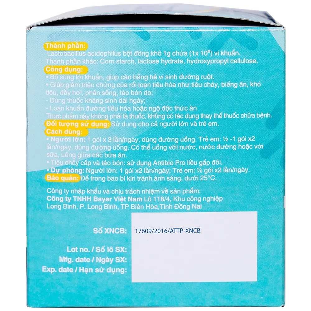 Hình ảnh Men vi sinh ANTiBiO Pro Bayer bổ sung lợi khuẩn, cân bằng hệ vi sinh (100 gói x 1g)