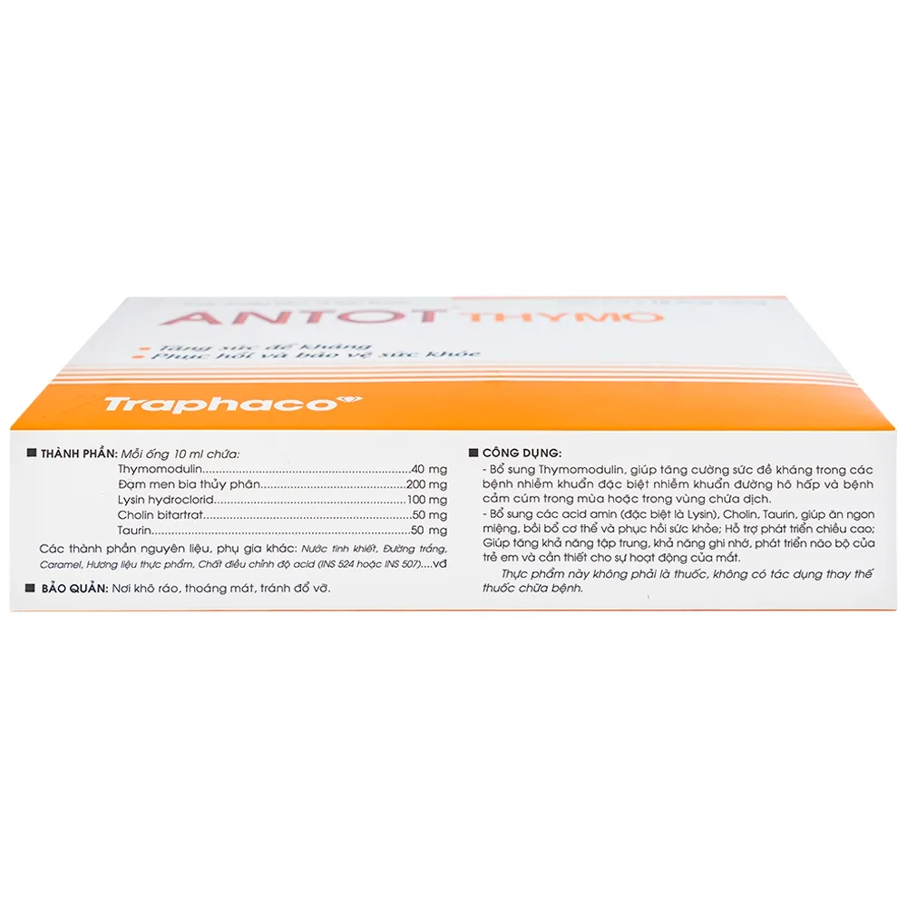 Hình ảnh Dung dịch uống Antot Thymo Traphaco tăng cường sức đề kháng (2 vỉ x 10 ống x 10ml)