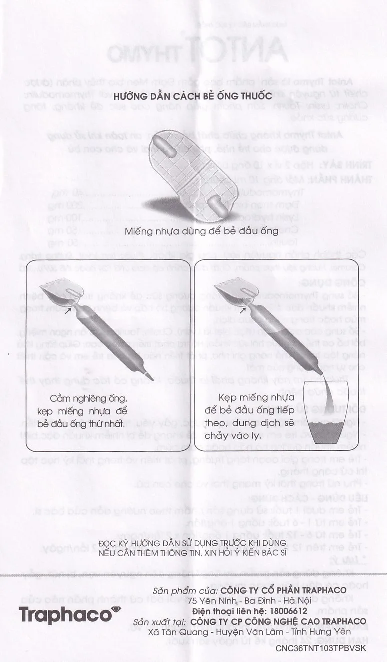 Hình ảnh Dung dịch uống Antot Thymo Traphaco tăng cường sức đề kháng (2 vỉ x 10 ống x 10ml)