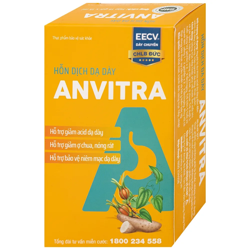 Hình ảnh Hỗn dịch dạ dày Anvitra 15ml giảm acid dạ dày, ợ chua, nóng rát, bảo vệ niêm mạc dạ dày (15 gói)