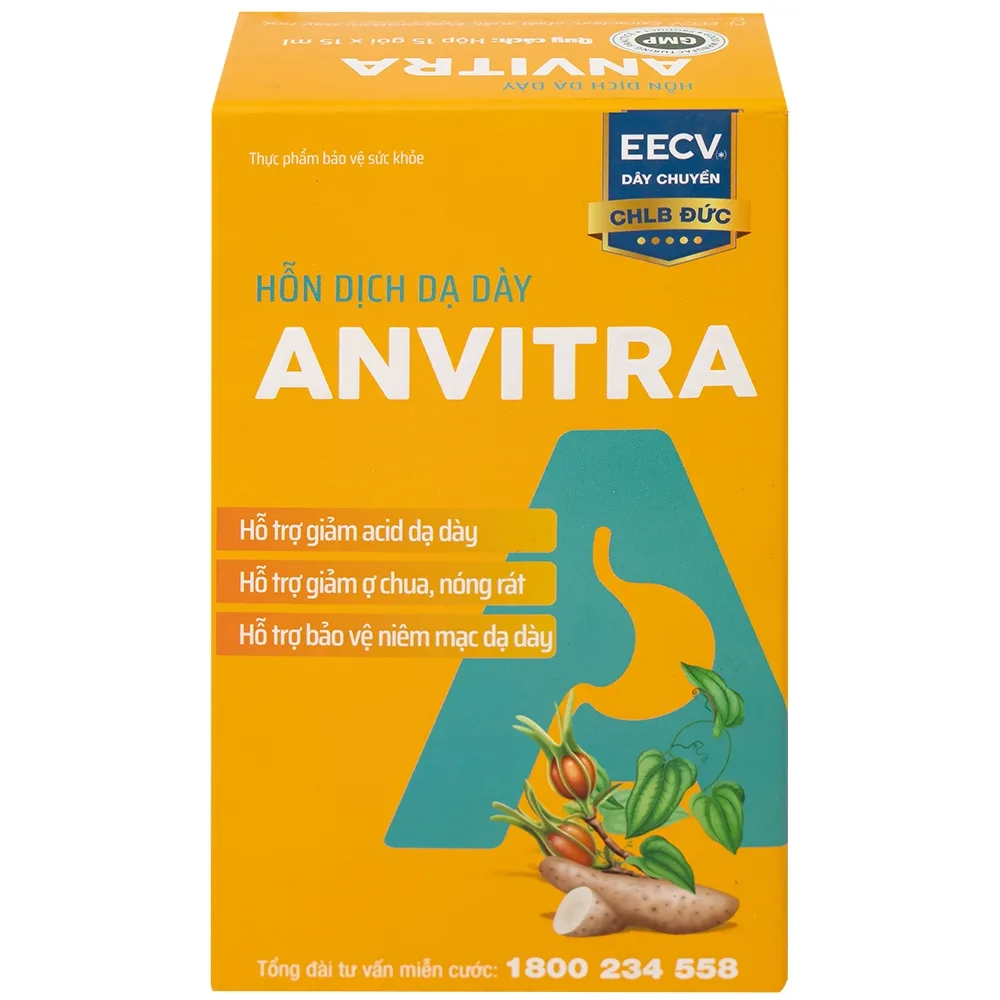 Hình ảnh Hỗn dịch dạ dày Anvitra 15ml giảm acid dạ dày, ợ chua, nóng rát, bảo vệ niêm mạc dạ dày (15 gói)