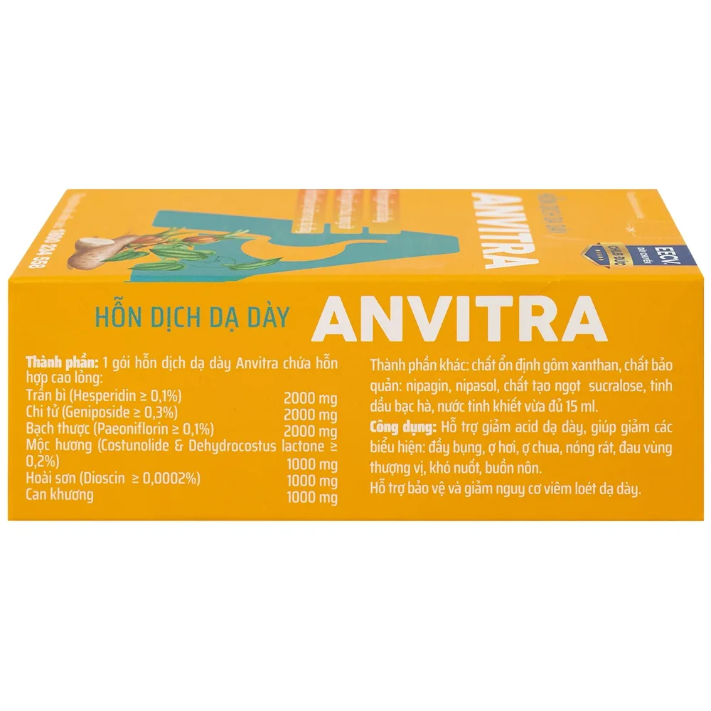 Hình ảnh Hỗn dịch dạ dày Anvitra 15ml giảm acid dạ dày, ợ chua, nóng rát, bảo vệ niêm mạc dạ dày (15 gói)
