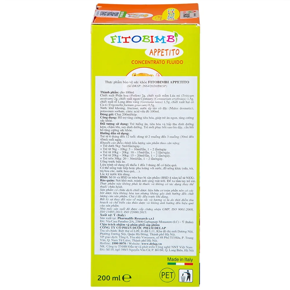 Hình ảnh Dung dịch Fitobimbi Appetito hỗ trợ tăng cường tiêu hóa (200ml)