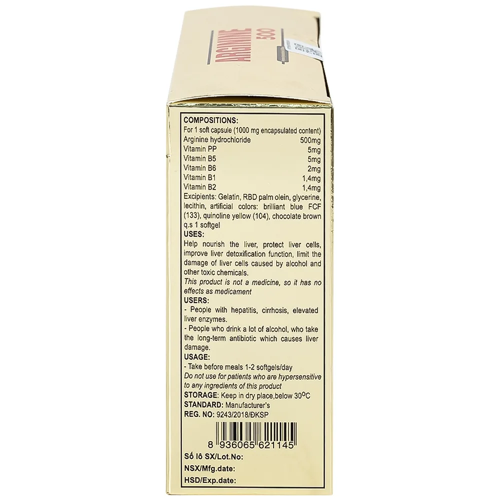 Hình ảnh Viên uống Arginine 500 Gia Nguyễn bổ gan, bảo vệ tế bào gan, tăng cường giải độc của gan (60 viên)